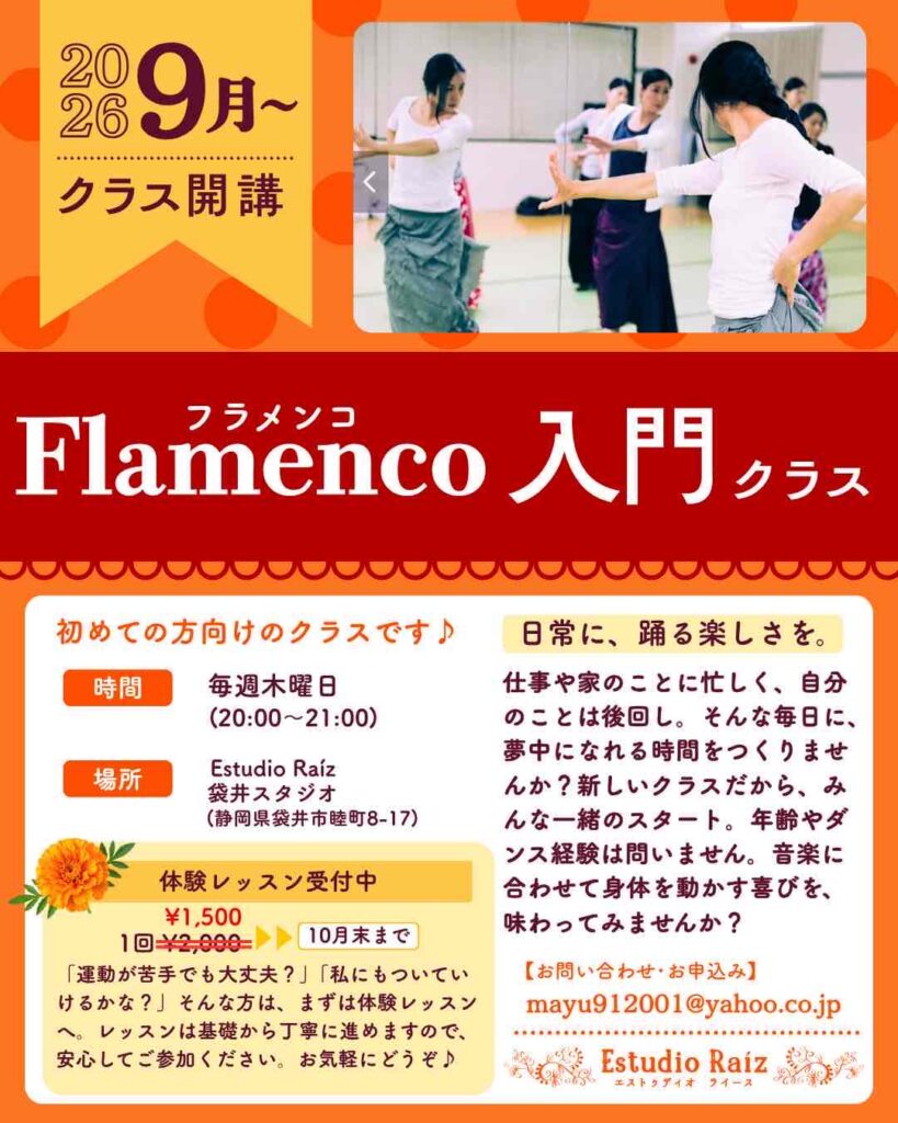 2026年9月〜 フラメンコ入門クラス開講